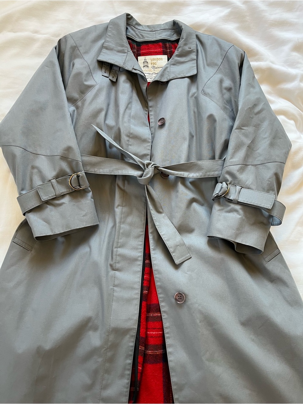 London Fog Gray Trench Coat with Waist Tie